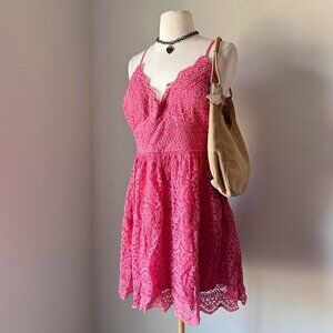 Pink lace A-line mini dress with adjustable straps
